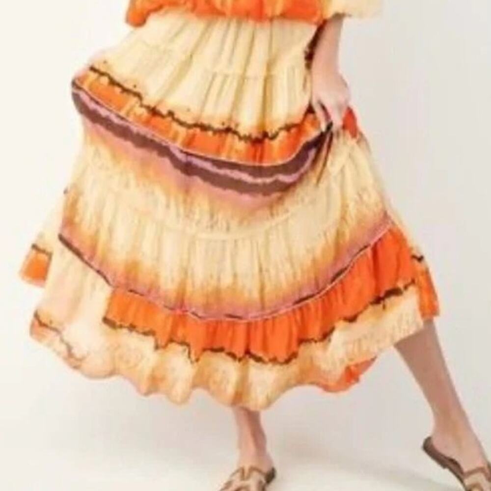 NWT Easel Women's Orange and Cream Tiered Lined Maxi Skirt L